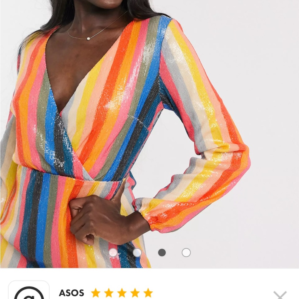 Rainbow Sequin Multicolor Striped Long Sleeve Dress - Picture 2 of 5